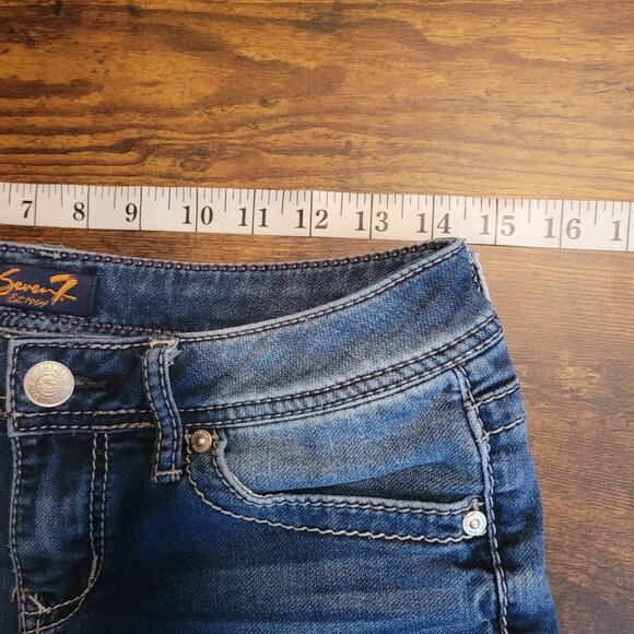 Seven7 Jean Shorts Size 4 Low Rise Thick Stitch Medium Light Wash Stretch - Picture 5 of 10